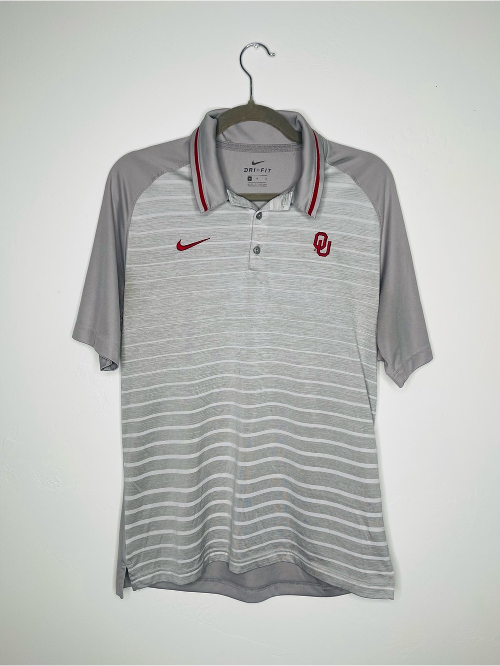 Nike Oklahoma Sooners OU Dri-FIT Striped Performance Polo Men’s Medium Gray